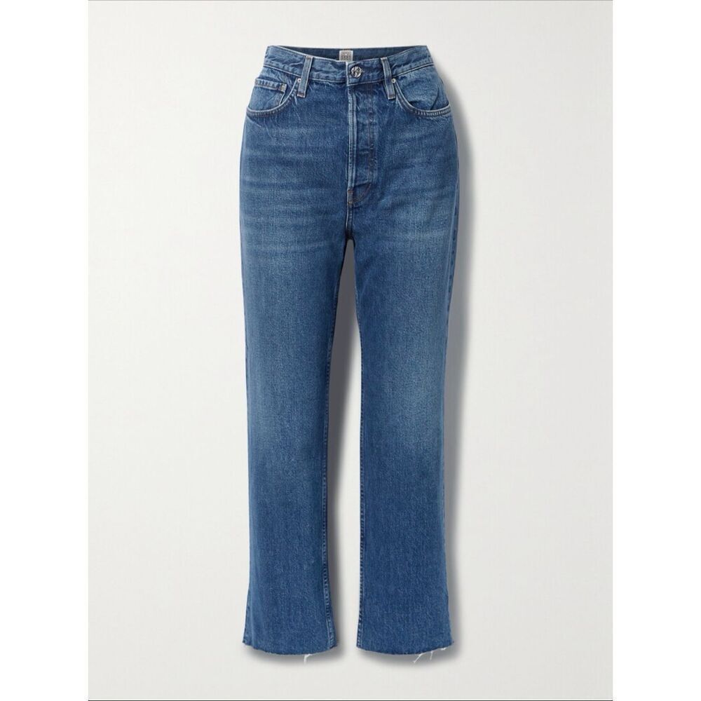 Toteme Classic Cut Denim Straight Leg Cropped Organic Jeans in Mid Blue 26/32